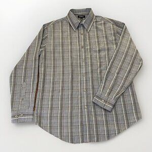 Croft & Barrow Men's Button Up Shirt Size M Gray Striped Long Sleeves Pocket EUC